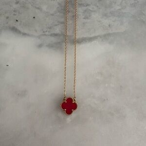 Clover Pendant Necklace Gold and Red
